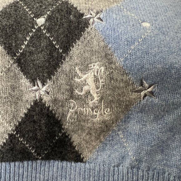 Vintage Pringle Of Scotland Argyle V-Neck Peppy Tennis Sweater Prep Embroidered - Picture 7 of 8